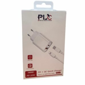 CARGADOR FUENTE 25W PD + QC QUICK CHARGER TIPO C A LIGHTNING 2 EN 1 PLC